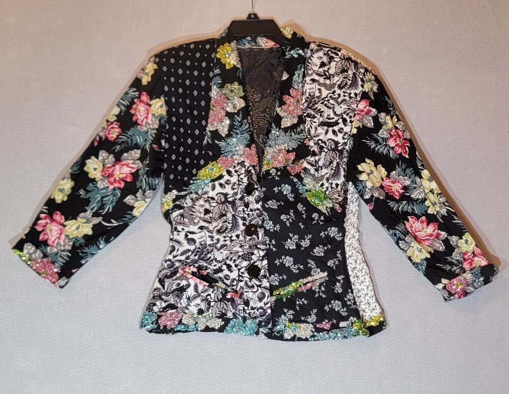 Vintage Contempo Casuals Sequin Patchwork Blazer Jacket Large 90s Statement